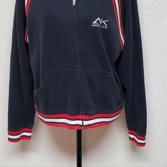 VINTAGE 90s Anne Klein Red White Blue Striped Knit Boxy Cut Full-zip Hoodie XL - Picture 7 of 15